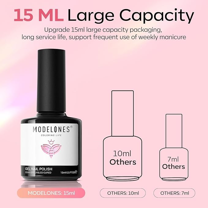 modelones Glitter Gel Nail Polish Pastel Pink Glitter Gel Nail Polish Soak-Off UV Gel Polish - 28+ Days Long-Lasting Salon-Quality Nail Art for Spring DIY Manicure & Gift 15ML