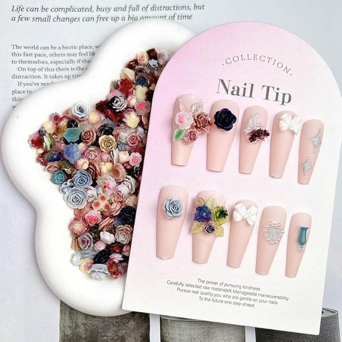 150pcs 3D Camellias Rose Flower Nail Art Charms, Cute Flower Nail Charms for Acrylic Nails, Colorful Nail Flowers for Nails Charms Floral Nail Charm Resin Charms for Nails Design 3
