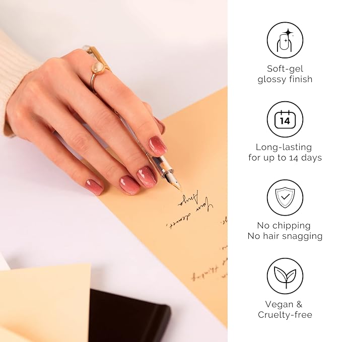 NAILOG Semi Cured Gel Nail Strips, 20Pcs Gradient Pink Lasting Gel Nail Stickers, Salon Quality Easy Apply & Remove Works with Any UV/LED Nail Lamps, Silvery Kahala