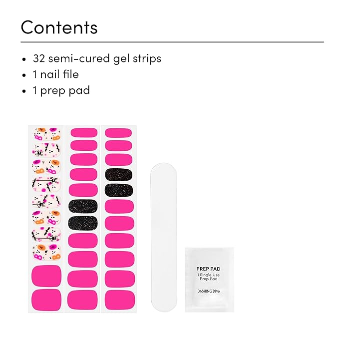 Dashing Diva Gloss Nail Strips - The Friendly Ghost - UV Free, Chip Resistant, Long Lasting Gel Nail Stickers - 3-Piece Glow-In-The-Dark Manicure Set - Contains 32 Wraps, 1 Prep Pad, 1 File