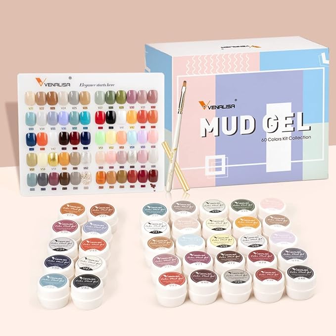 VENALISA 60 Colors Mud Gel Paint Nail Kit with Color Card Painting Drawing Nail Brush,Gel Nail Polish for Nails Art Whole Set Starter Manicure Nail Art Design Salon DIY at Home