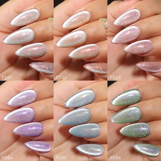 vettsy Magnetic Gel Nail Polish Set with Magnet, 6 Colors Cat Eyes Gel Polish Kit with Cat Eyes Effect for DIY Nail Art Manicure at Home (Fairy Dust)