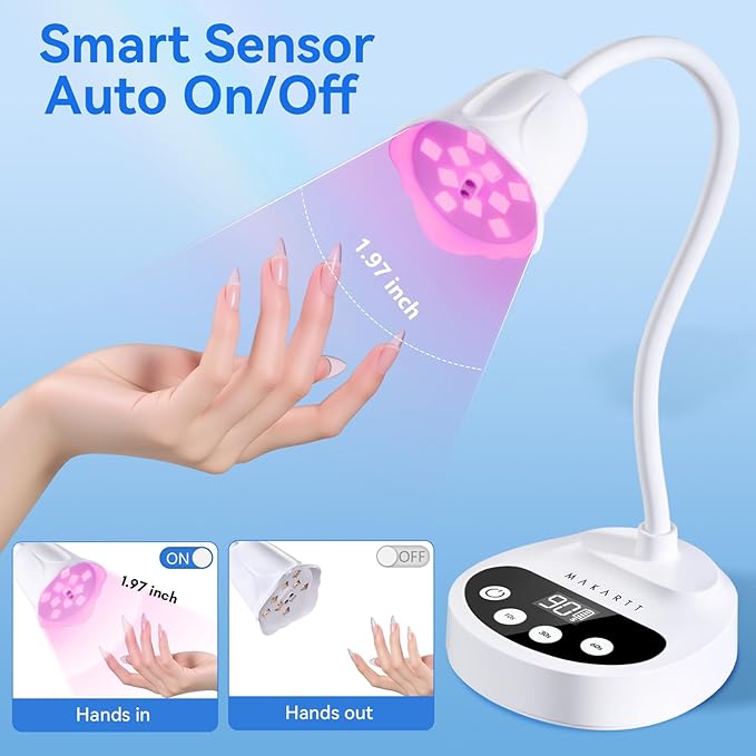 Makartt Flash Cure Nail Lamp: Portable Cordless UV LED Nail Lamp 50 mW/cm² for Gel X & Press-On Nails, Rechargeable USB Gooseneck Nail Dryer with Auto Sensor & 4 Timers for Gel Polish Travel Manicure