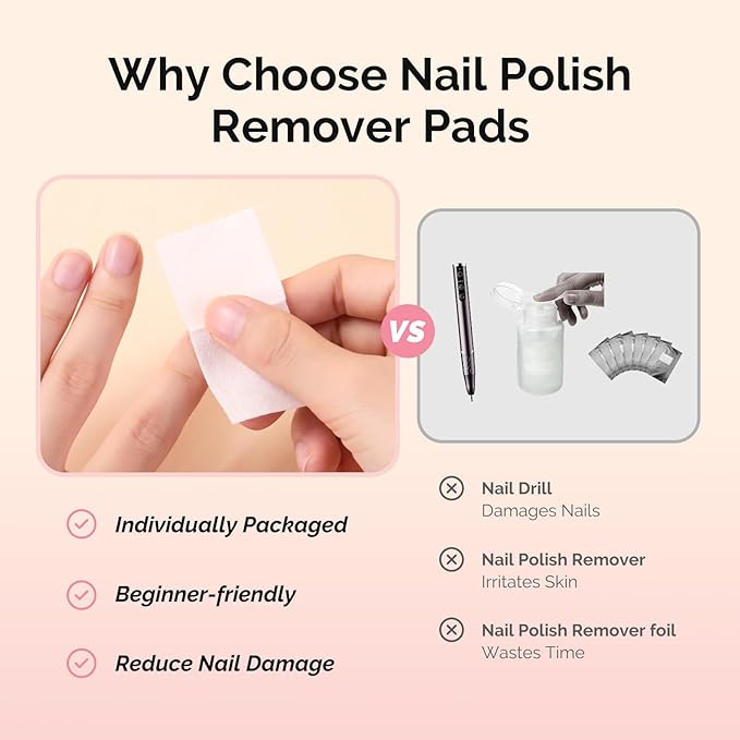 MelodySusie Nail Polish Remover Pads, 200 PCS Acetone Large Size Individually Wrapped Wet Wipes Rapid Gel Polish Removal Portable Travel Kit for Home Professional Use