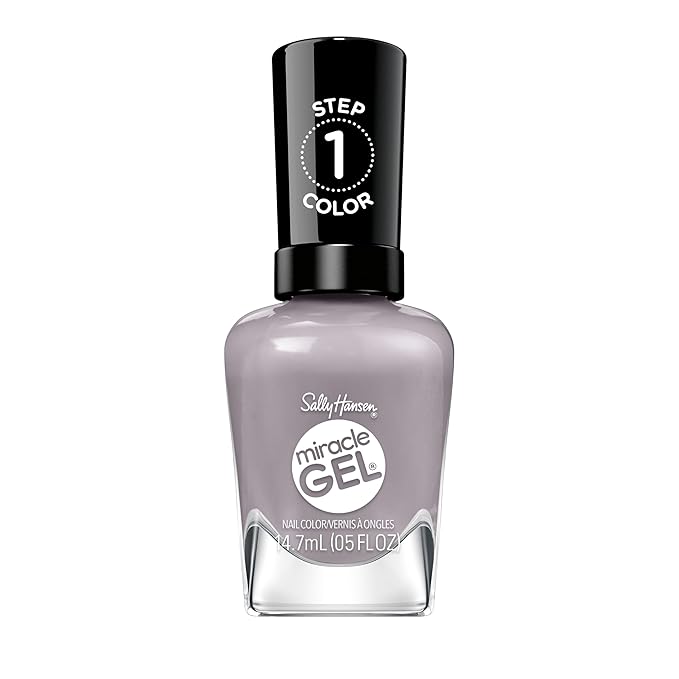 Sally Hansen Miracle Gel Supercharged Pinks Nail Polish | Salon Quality Gel-Like Formula, Two-Step System, No UV Light Needed, Long Lasting |800 Fog-et Me Not| Soft Stormy Gray Creme Nail Color