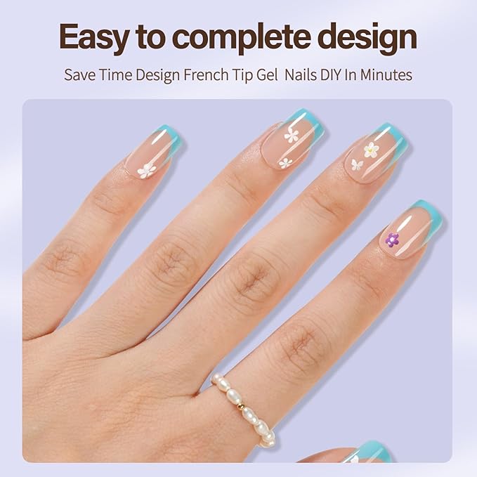 Misssix XBASICTIPS French Tip Press On Nails, 300Pcs French Gel Nail Tips Short Square, Soft Gel Pre-shaped No Need to File 3 in 1 Tips, Fake Nails for Nail Art DIY Extension Designs 15 Sizes