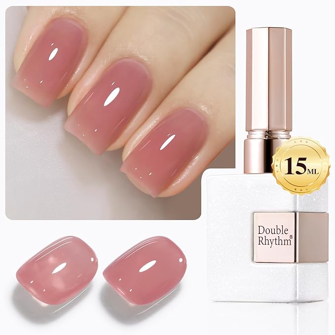 Double Rhythm Gel Polish 15ML Jelly Sheer Pastel Light Milky Color Pearl White Bottle 1 PC 0.5 OZ Full Size Nail Art Salon at Home (Jelly Purple Pink-D1495)