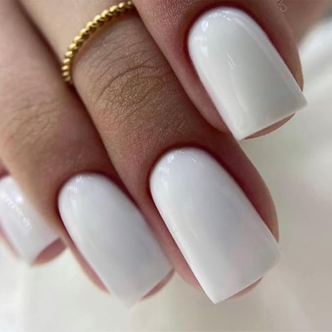 Modelones Pure White Press on Nails for Women, Short Square Fake Nails, Reusable Nail Kit with Nail Glue Adhesive Tabs Mini Nail File, Spring Nails Press Ons 32Pcs16 Sizes, Women Girl Gift