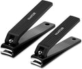 HAWATOUR Nail Clippers Set, Ultra Sharp Curved Blade Fingernail and Toenail Clipper Cutters with Visibly Tin Case, Squares and Stripes, Black