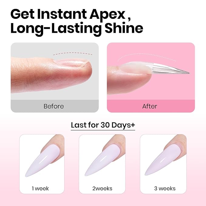 Beetles Tipex Instant Apex Nail Tips Kit – Stiletto Long, Pre-Building Pre-Etched Thick Acrylic Tips with Tipex Nail Glue, Dehydrator, Primer, Base & Top Coat, Mini UV Lamp 224PCS in 16 Sizes