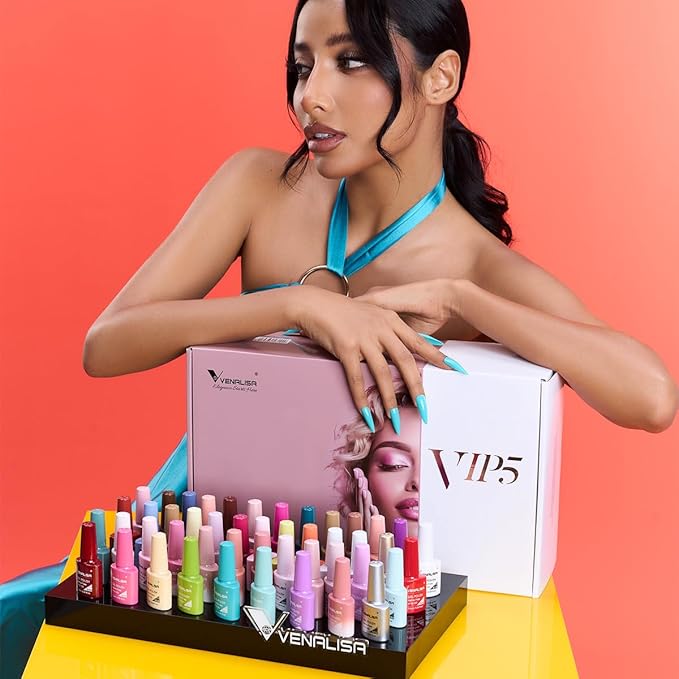 VENALISA VIP5 65PCS Gel Nail Polish Set, 60 Colors Glitter Jelly White Nude Pink Red Green Brown Gel Polish Kit with Base Top Coat Nails Manicure Salon at Home