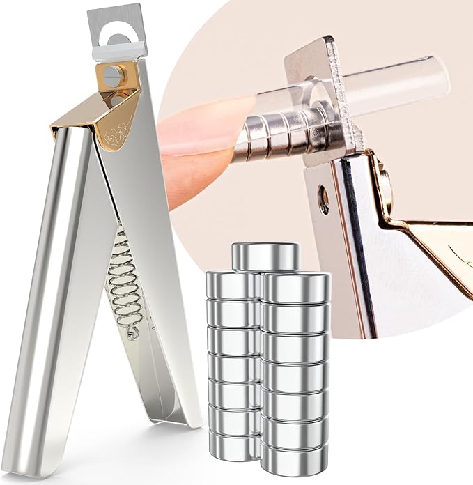 Silver Premium Nail Clippers with Magnet Sizers for Acrylic Nails, Professional Stainless Steel Fake False Nail Tip Clipper Cutter Trimmer, Manicure Tool for Salon Home Nail Art