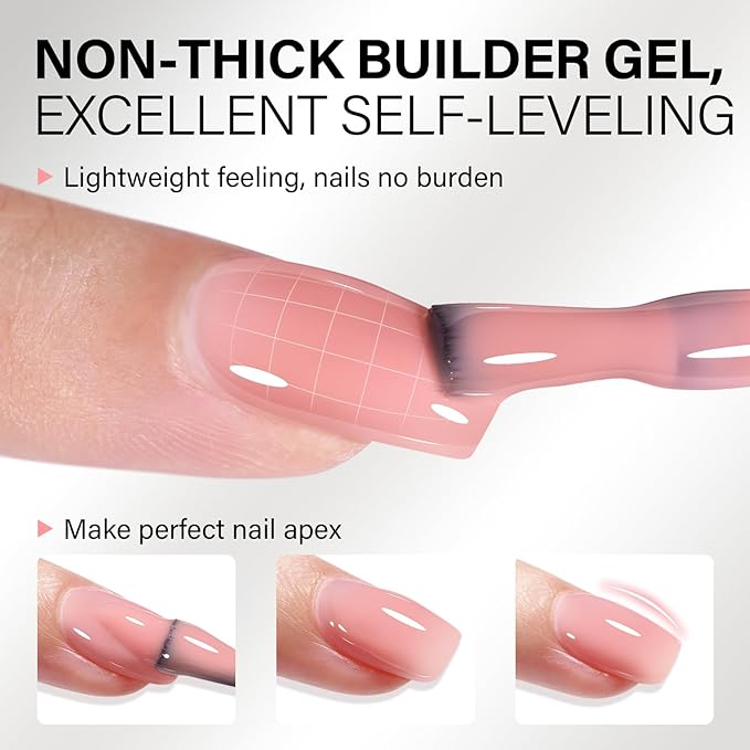 AILLSA Builder Gel Natural Nude 7 In 1 Hard Gel Polish for Nail Thickening Light Color Strengthener Gel Polish Sheer Nude Skin Tone Extension U V Gel for Nail Art Base Coat Needed 0.51 Oz GB93