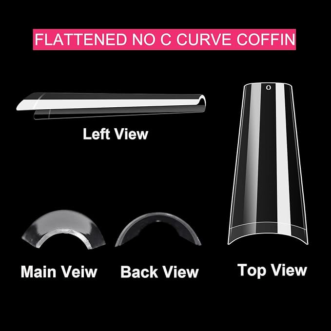 500pcs No C Curve XL Coffin Nail Tips, SWETIDY Clear Long Coffin Shaped Acrylic Fake Nails Flattened Half Cover False Nails with Box for Nail Salon Professional and DIY Nail Art 10 Sizes