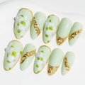 Sun&Beam Nails Handmade Medium Long Almond Green False Nail Tips with Cute 3D Pearl Popular Charm Design Press On Nails 10 Pcs (#78 M) (FN-HM-078-M.AU)