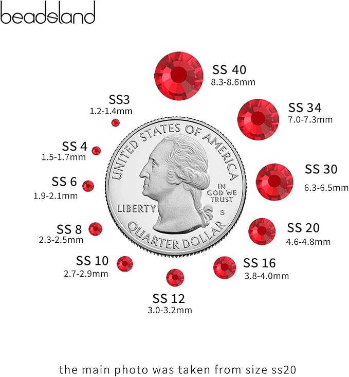 Beadsland 2880pcs Flat Back Crystal Rhinestones Round Gems for Nail Art and Craft Glue Fix,Light Siam,SS6,1.9-2.1mm