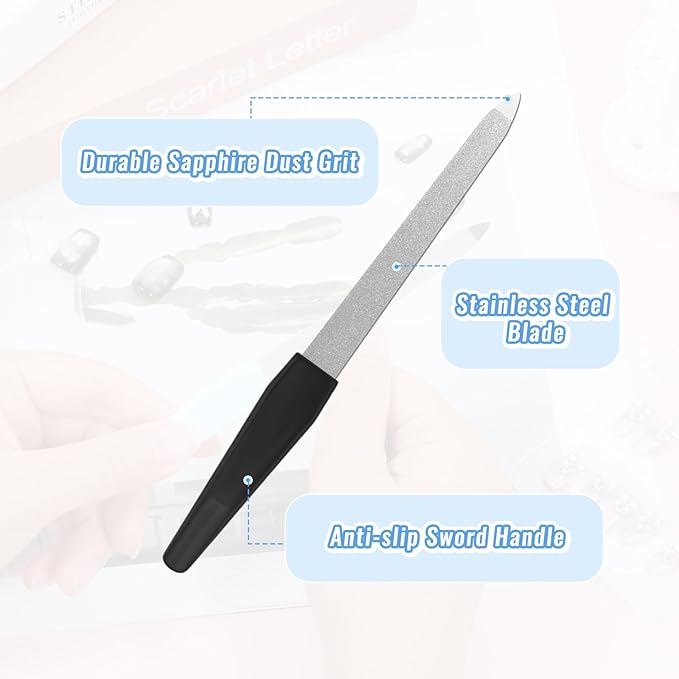 6 Pcs Metal Nail File for Natural Nails 6 Inch Fingernail Files Professional Manicure Tools Sword Shape Anti-Slip Handle for Women(Black)