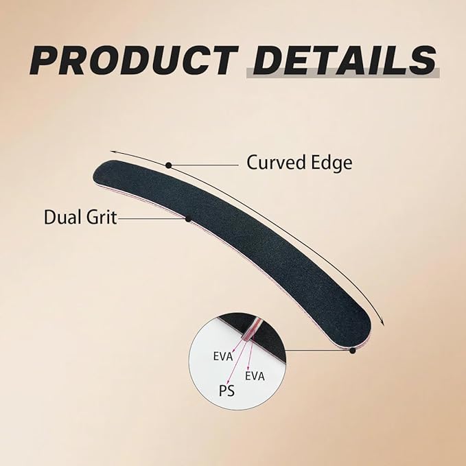 12PCS Black Banana Curved Double Sided Strip Grit Nail File Polish Emery Board Buffering Sanding Art Manicure Buffer Nail Art Tools