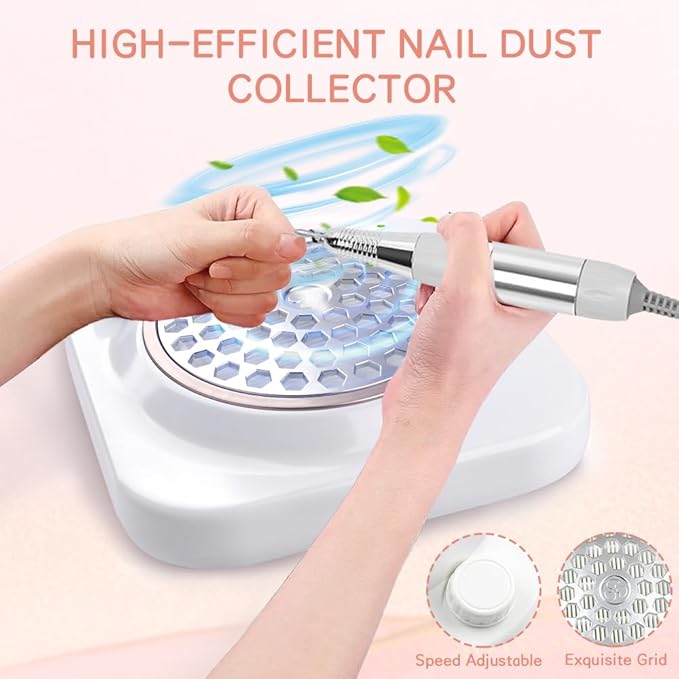 Portable Nail Dust Collector for Acrylic Nails 48W Powerful Dust Collector Nails with Filter, Nail Duster Collector Vacuum with Adjustable Speed Electric Dust Suction Machine for Manicure Home Salon