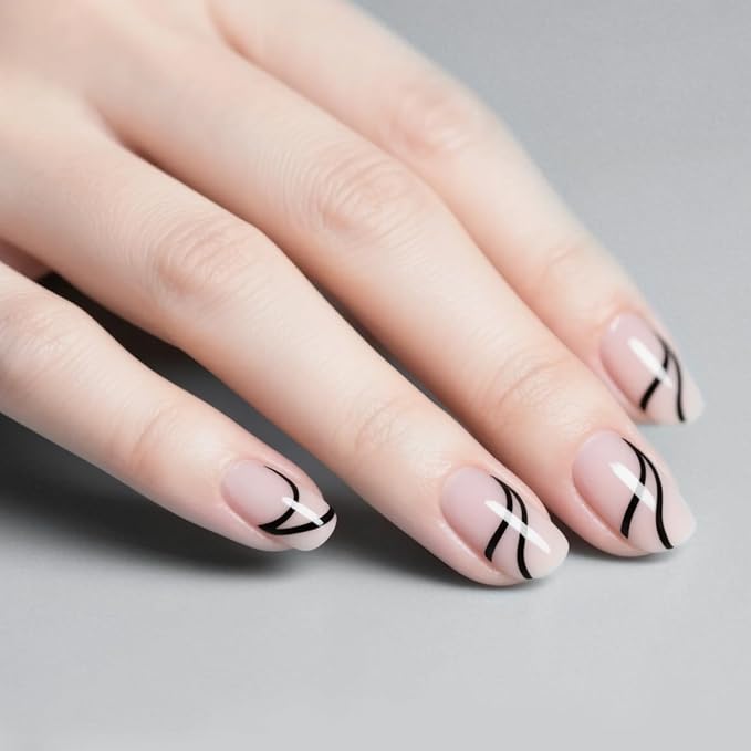 JODSONE Black Swirl Nail Art Liner Gel Polish,10ml Classic Color 3D Nail Art Pens Effect Nail Print Design with Thin Brush for French Tips Manicure Painting DIY at Home - LB01