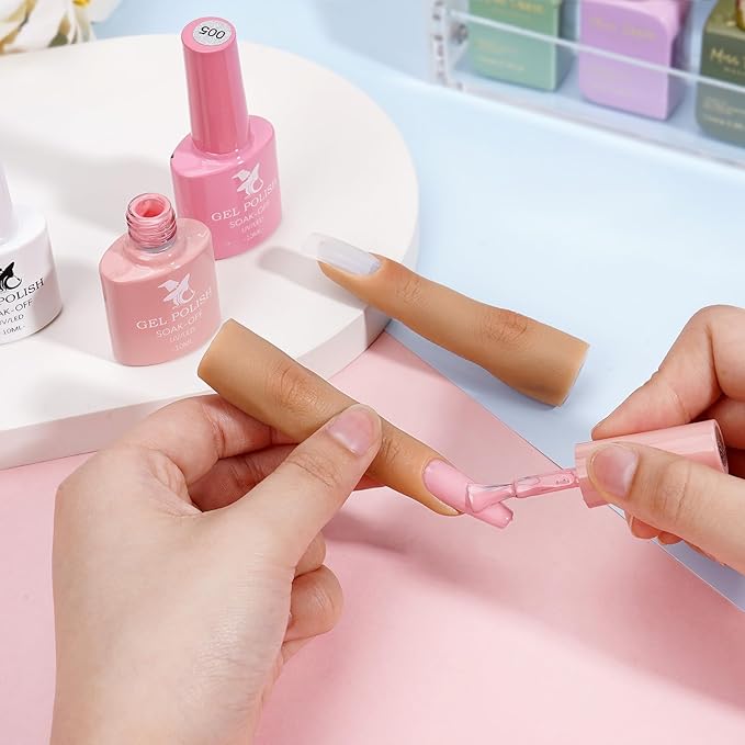 2PCS Silicone Practice Fingers for Acrylic Nails, Soft Nail Training Model Practice Finger, Flexible Nail Mannequin Finger for DIY Nails Practice（No. 3）