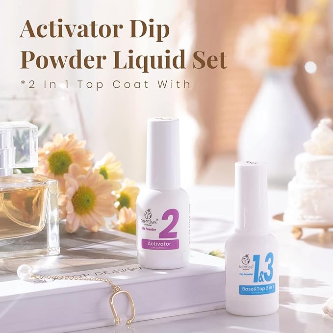 Beetles Dip Powder Liquid Set - 2 In 1 Dip Base & Top Coat and Activator, Nail Dip Liquid Set for Dipping Powders French Nail Design Dip Nail Kit Manicure Gift for Women, 2Pcs 0.51 fl.oz