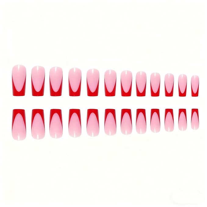60Pcs Red French Tip Press on Nails & Press on Toenails Set, Square Press on Nails Medium Fake Nails Red French Press on Toenails Full Cover Stick on Press ons for Women