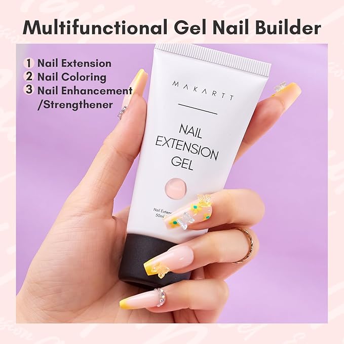 Makartt Hema-Free Poly Nail Gel 50ML Professional Gel Builder for Nails, Light Nude Pink, Nail Extension Color Gels Multifunctional Long-Lasting Easy to Use DIY Home Salon-Peach
