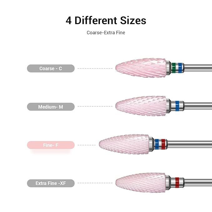 MelodySusie Ceramic Nail Drill Bit, 3/32'' (2.35mm) Professional Acrylic Nail File Flame Drill Bit for Manicure Pedicure Cuticle Gel Nail Polishing, Beginners Bits, Pink, Series Bit-S, Fine