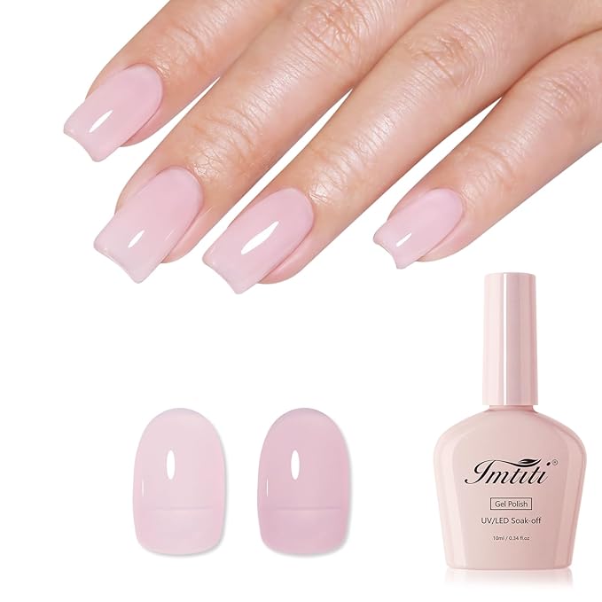 Imtiti Light Pink Jelly Gel Nail Polish, Milky Pink Sheer Translucent UV Gel Polish for Nail Art Soak off UV Led 10ML