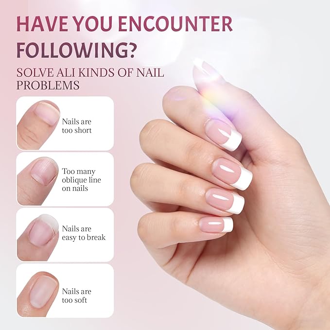 Ranrose 600PCS Short French Style False Nails Half Cover Nails Tips,White Short Acrylic Extension Finger Nail 12 Sizes with Box