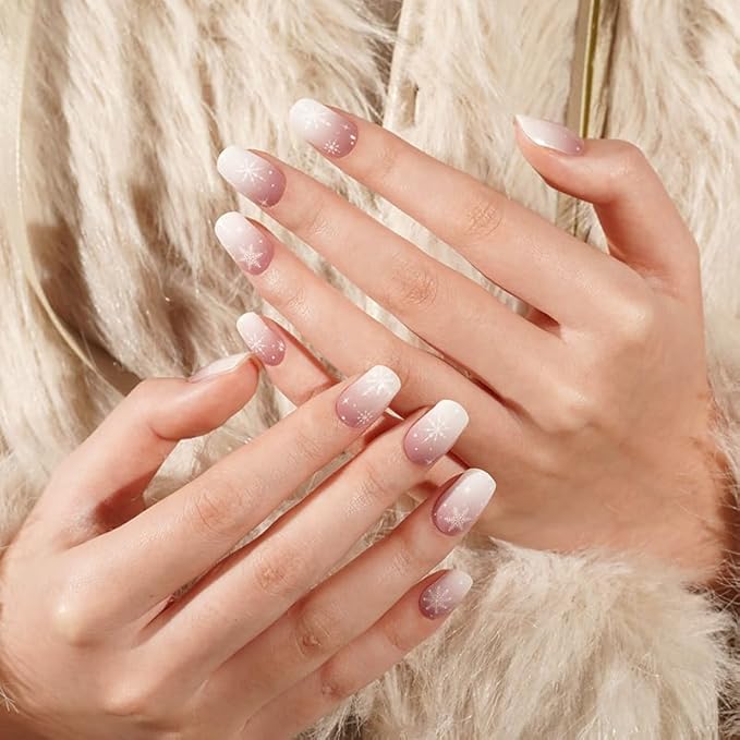 Semi Cured Gel Nail Strips 20 Pcs Christmas Snowflake Gel Nail Wraps, Stickers, UV Light Required Nail Art Design Decoration Accessories