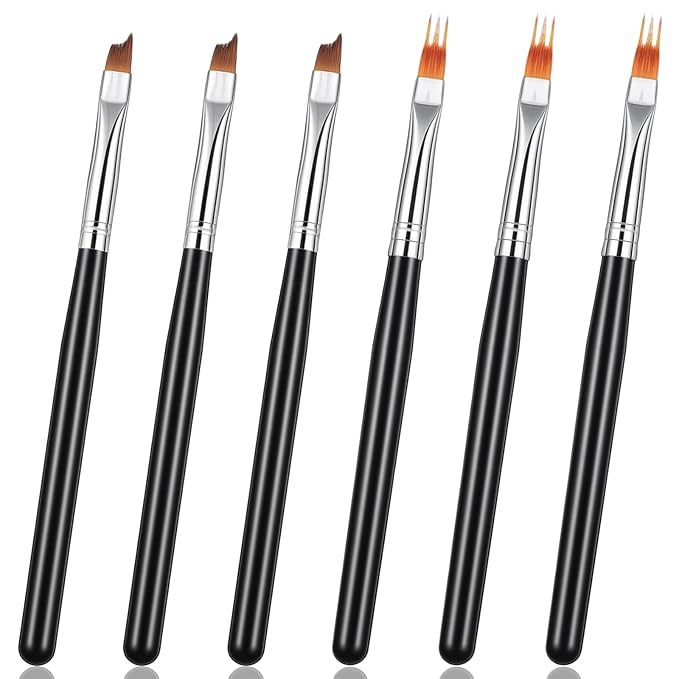 6 Pcs French Tip Nail Brush - Black Handle Oblique Head Brushes - Nail French Tip Brush For UV Gel Acrylic Painting And Nails Art Drawing