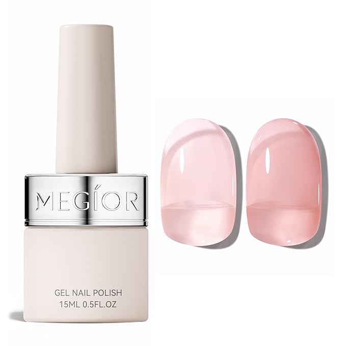 MEGIOR Nude Pink Jelly Gel Nail Polish 0.5 Fl Oz Neutral Transparent Colors Soak Off UV LED Lamp Light Cure Gel Polish Kit for Salon and Nail Art Starter Manicure DIY at Home