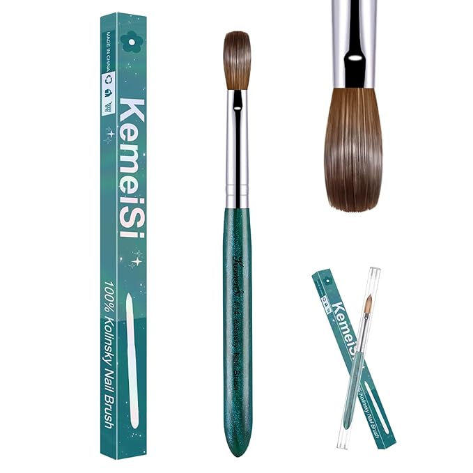 Acrylic Nail Brush Size #14, 100% Pure Kolinsky Nail Art Brushes for Acrylic Application, Sturdy Starry Handle Oval Shaped Nail Design Tools for Professional Manicure DIY, Green