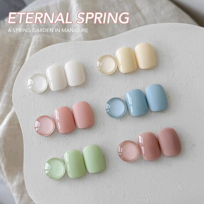 GAOY Pastel Spring Gel Nail Polish Set, 6 Colors Blue Green Pink, Soak Off UV Cure Gel for DIY Manicure at Home