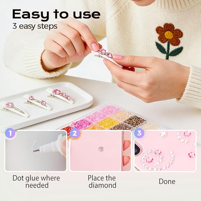 Colorful DIY Resin Rhinestone Kit, 2026 New Resin Jelly Rhinestones for Bedazzling, Multicolor 3mm Flatback Gems for Diamond Art, Bedazzler Kit 3Pc 10ml Jewelry Glue for Bedazzled Nail Art (30000)
