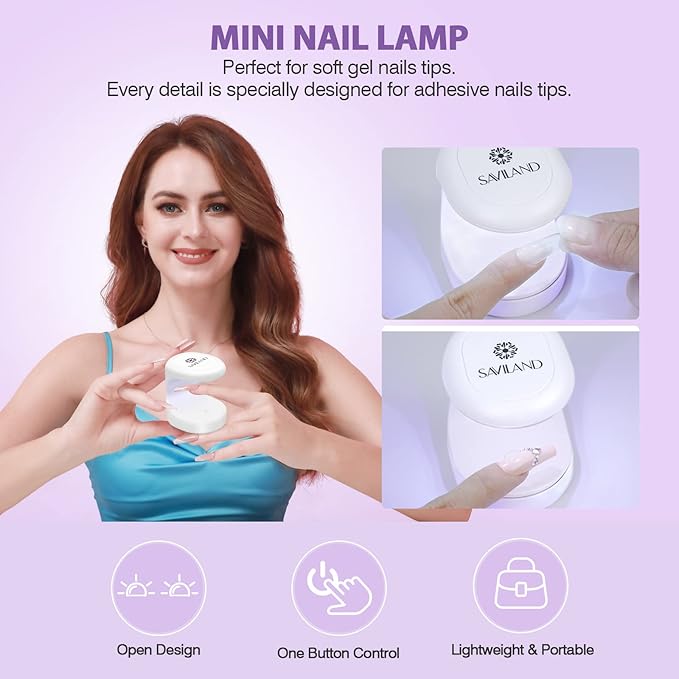 SAVILAND Gel Nail Kit with Drill: ALL-IN-1 Beginner Nail Kit, 0.5Oz U V Nail Glue Gels, Gel Nail X Kit with Lamp, 500 Pcs Long Coffin Tips Nails Builder Kits, Salon At Home Manicure Gift for Women