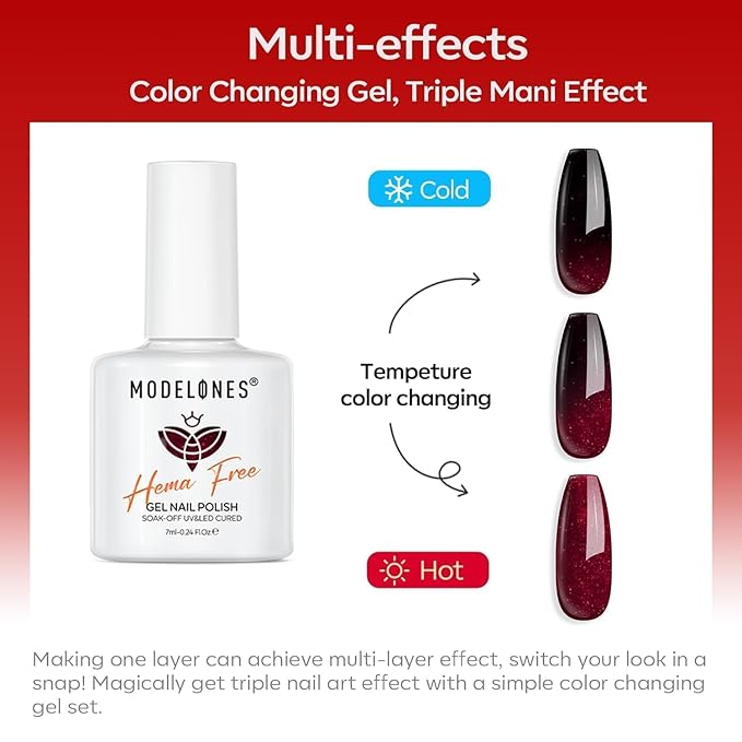 modelones Red Gel Nail Polish Set 6 Colors Burgundy Cherry Dark Red Cat Eye Glitter Color Changing 2026 Spring Hema&TPO Free Gel Polish Kit with Magnet Soak Off Nail Art DIY Gifts
