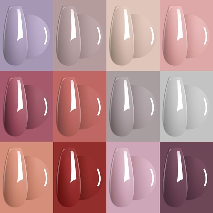MTSSII Gel Nail Polish Set, 12PCS Brown Grey Violet Gel Nail Polish Kit, Soak Off UV/LED Nail Polish Nail Art Design Salon Home Gifts for Women