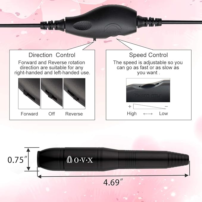 Professional Manicure Pedicure Set - Electric Nail File Kit with Portable Nail Drill Machine, Polishing Shape Tools for Acrylic Gel Nails, Includes Nail Drill Bits, Sanding Bands and Brush (Black)