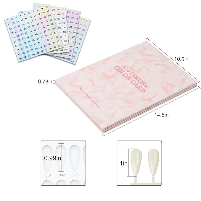 320 Nail Color Book,with 480 Flase Tips & 1-400 Number Sticker Labels,Leather Professional Nail Color Swatches Book for Polish UV Gel(Pink)