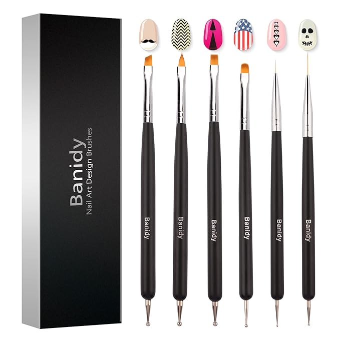 Nail Art Brushes for Gel Art Design Brush Tools Dual-Head Pen Painting Set Include Extension Brush Liner Brush Dotting Pen for DIY Manicure Polish Black