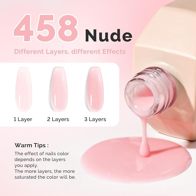 MelodySusie Pink Shimmer Builder Nail Base Gel for Nails Thickening, Soak Off UV Extension Gel, Rhinestone Nail Glue for Nail Art Design Salon DIY Manicure at Home Gift for Women-458