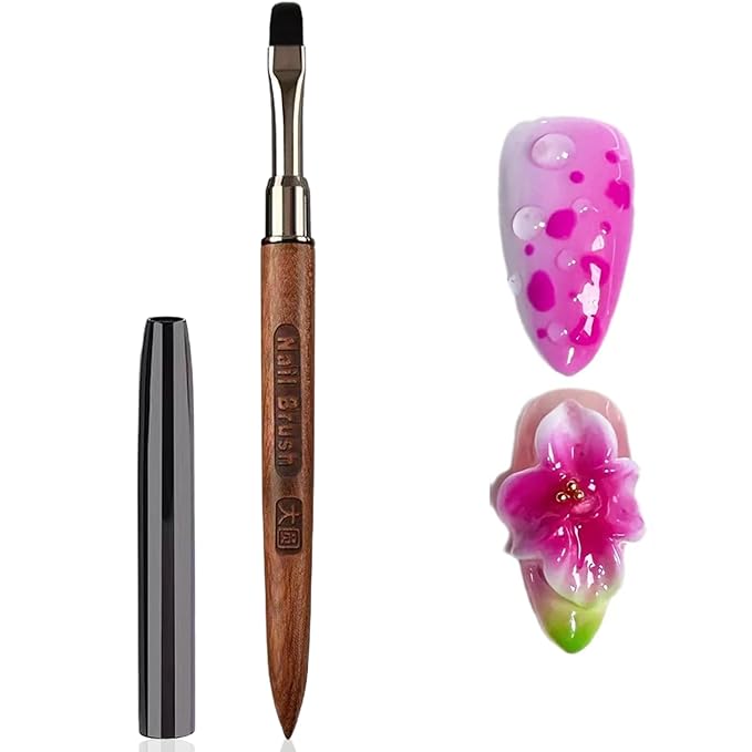 Wood Flat Nail Clean Up Brush, Cleaning Polish Mistake On The Cuticles, Acetone Manicure Brush for Builder Gel | French Tips | Salon & Home Use | Nail Artists & DIY Enthusiasts