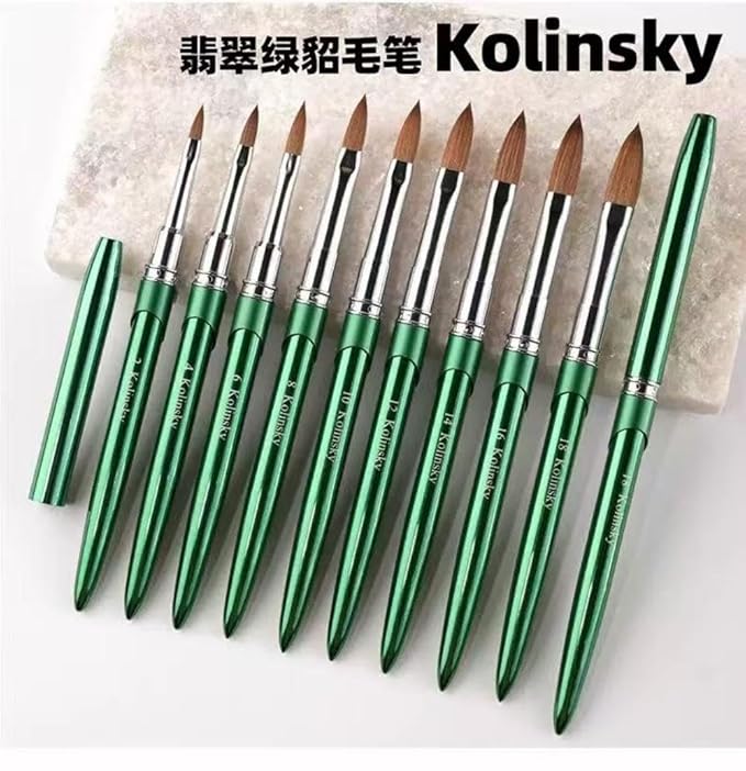 100% Pure Kolinsky Acrylic Nail Brush Size 8, Hair Acrylic Chrome Ombre Colorful with Silver Ferrule Round Shaped for Women Girls Manicure Tools Nail Accessories