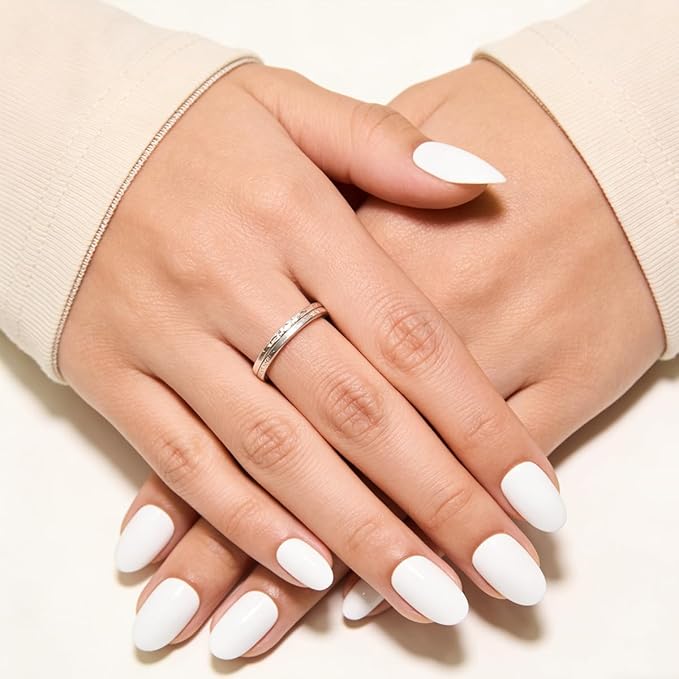 Press On Nails Medium Almond, White Soft Gel Fake Nail Kit With Nail Glue,30-Piece-15 Sizes Durable Reusable Press On Nails for Women Gift(bright white)