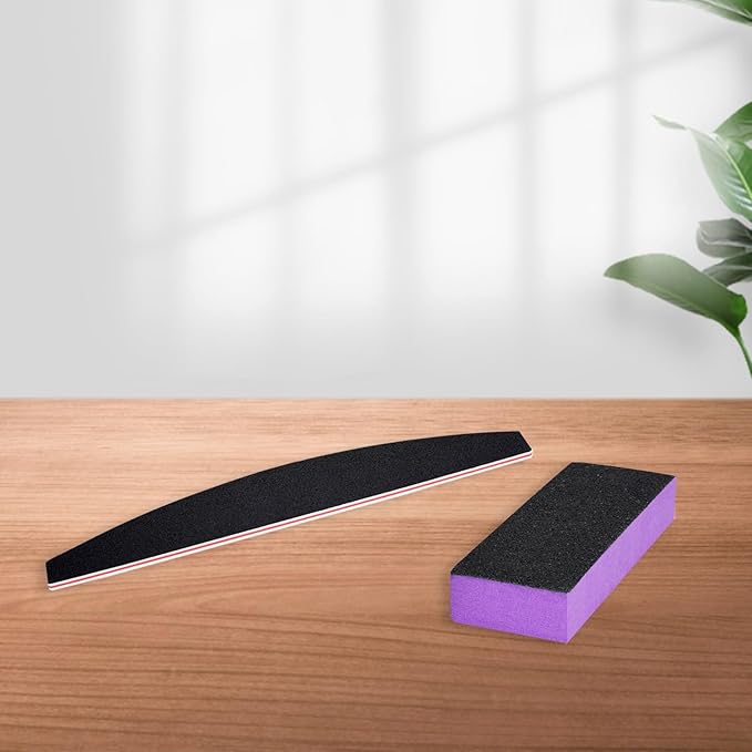 Nail File and Thin Buffer Block, Reusable Black Half Crescent Shape Double Sided Manicure Tools, Thin Sanding Buffing Grinding Plisher File, 100/180 Grit