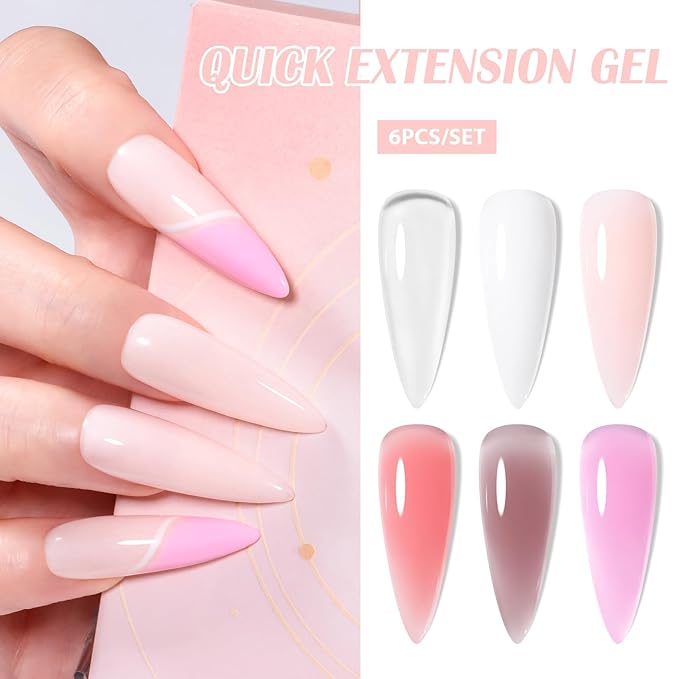 MTSSII 9Pcs Builder Gel for Nails Set, Shine Finish and Long Lasting, Soak Off LED Transparent White Nude Pink Nail Strengthener for Beginners DIY