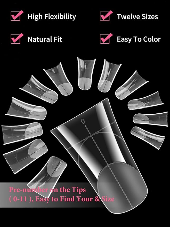 EBANKU Duck Nail Dual Forms for Poly Nail Extension, 120PCS Medium Length Duck Nail Tips Reusable Full Cover French Tip Molds for Builder Gel Nail Art Design Salon&DIY, 12 Sizes